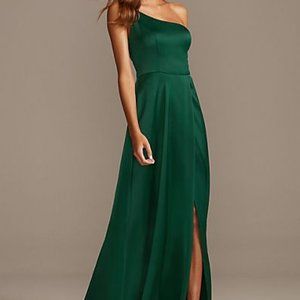 Satin One-Shoulder Bridesmaid Dress in Juniper Green
